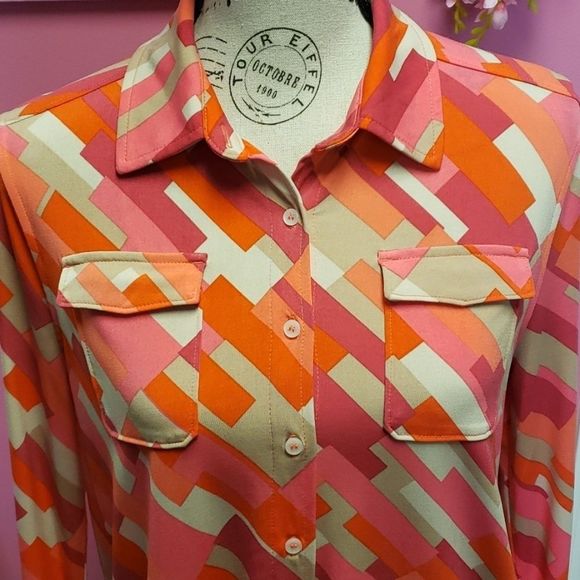 Anne 💟 Klein Multicolored Button Shirt Blouse Top - Picture 5 of 10